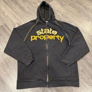 Vintage State Property Full Zip Hoodie, Mens Medium, Black and Yellow Y2K